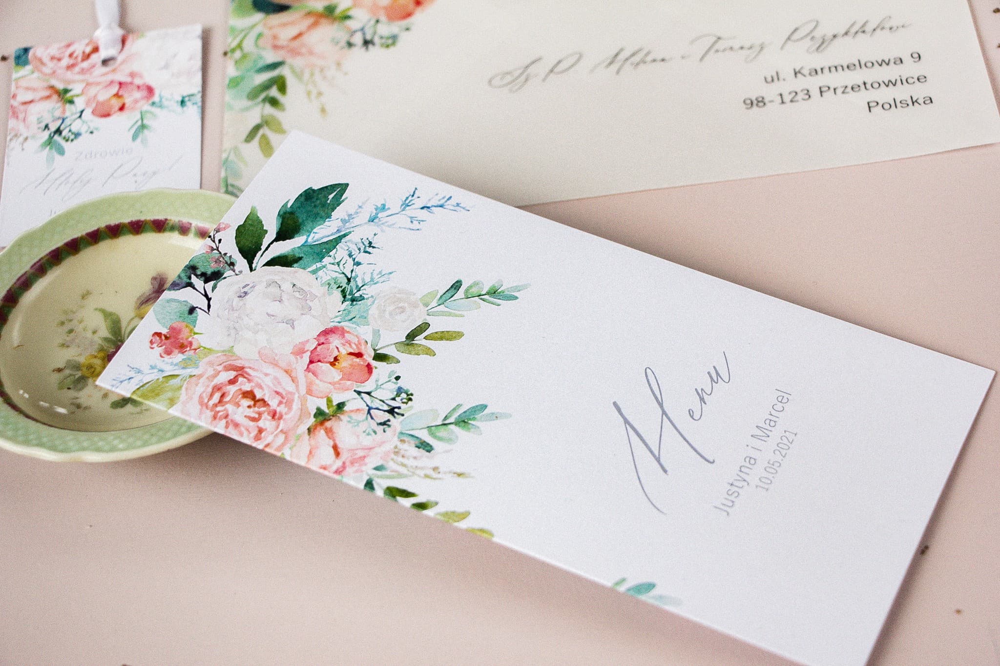 Folded Peony Wedding Menu | Romantic Table Menu Cards | Soft Design 1