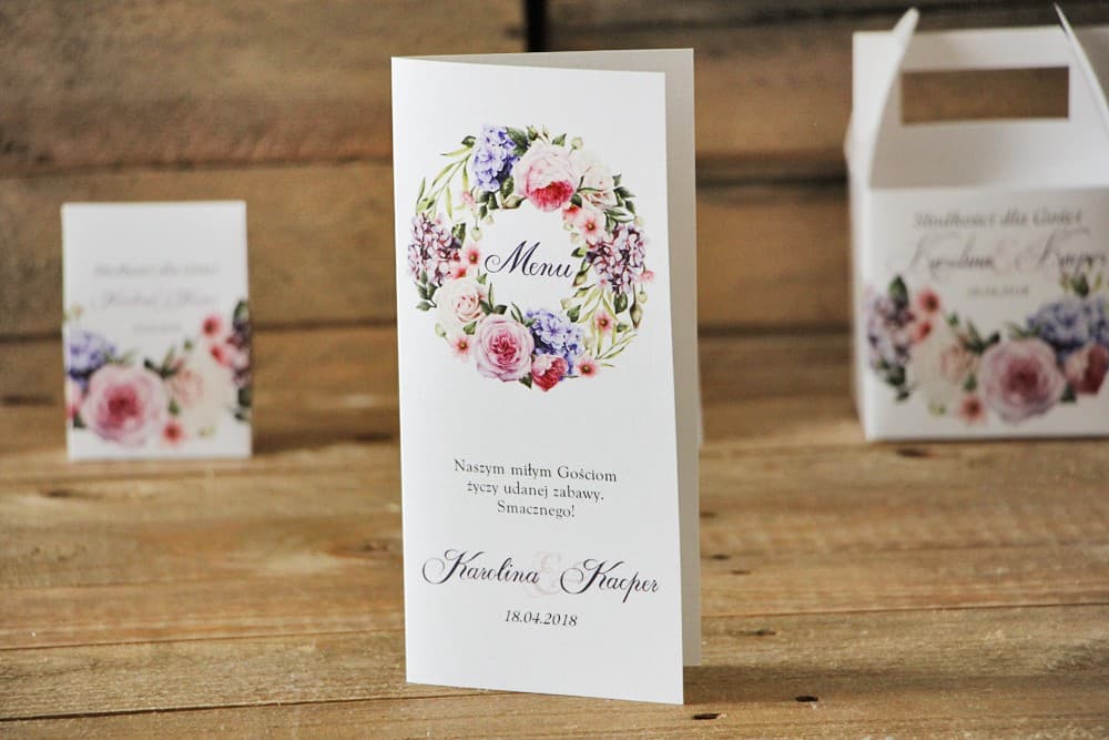 Watercolor Floral Wedding Menu, Table Menu Card | Elegant Wedding Menu with Floral Wreath | Watercolors No. 17
