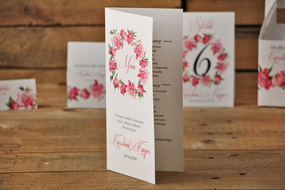 Folded Wedding Menu with Peonies, Watercolor Floral Motif | Elegant Wedding Table Menu | Watercolors No. 6