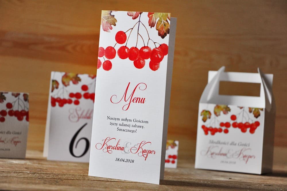 Standing Wedding Menu with Rowan Berry Motif, Autumn Wedding Accessories | Watercolour Wedding Menu Card | Watercolours No. 12