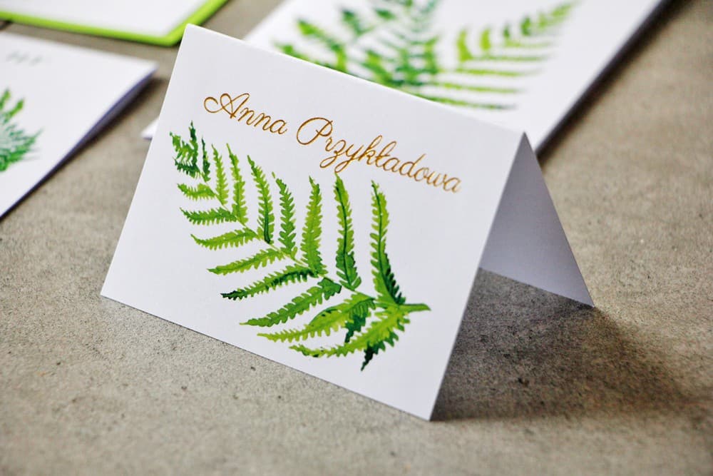 Cykade No. 11 Wedding Place Cards – Gilded Table Cards with Fern Motif
