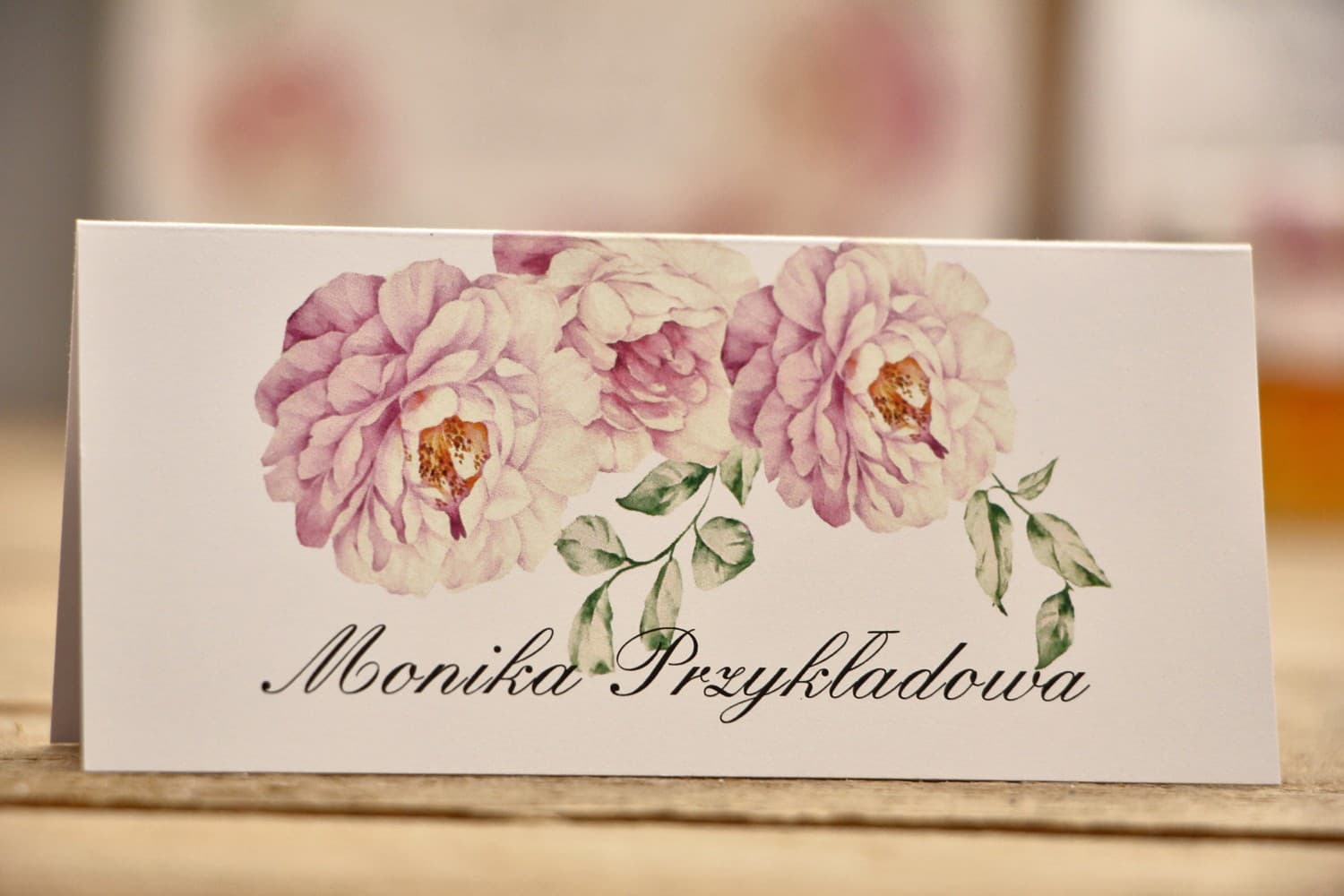 Kalia No. 6 Wedding Place Cards – Romantic Table Name Cards with Powder Pink Roses