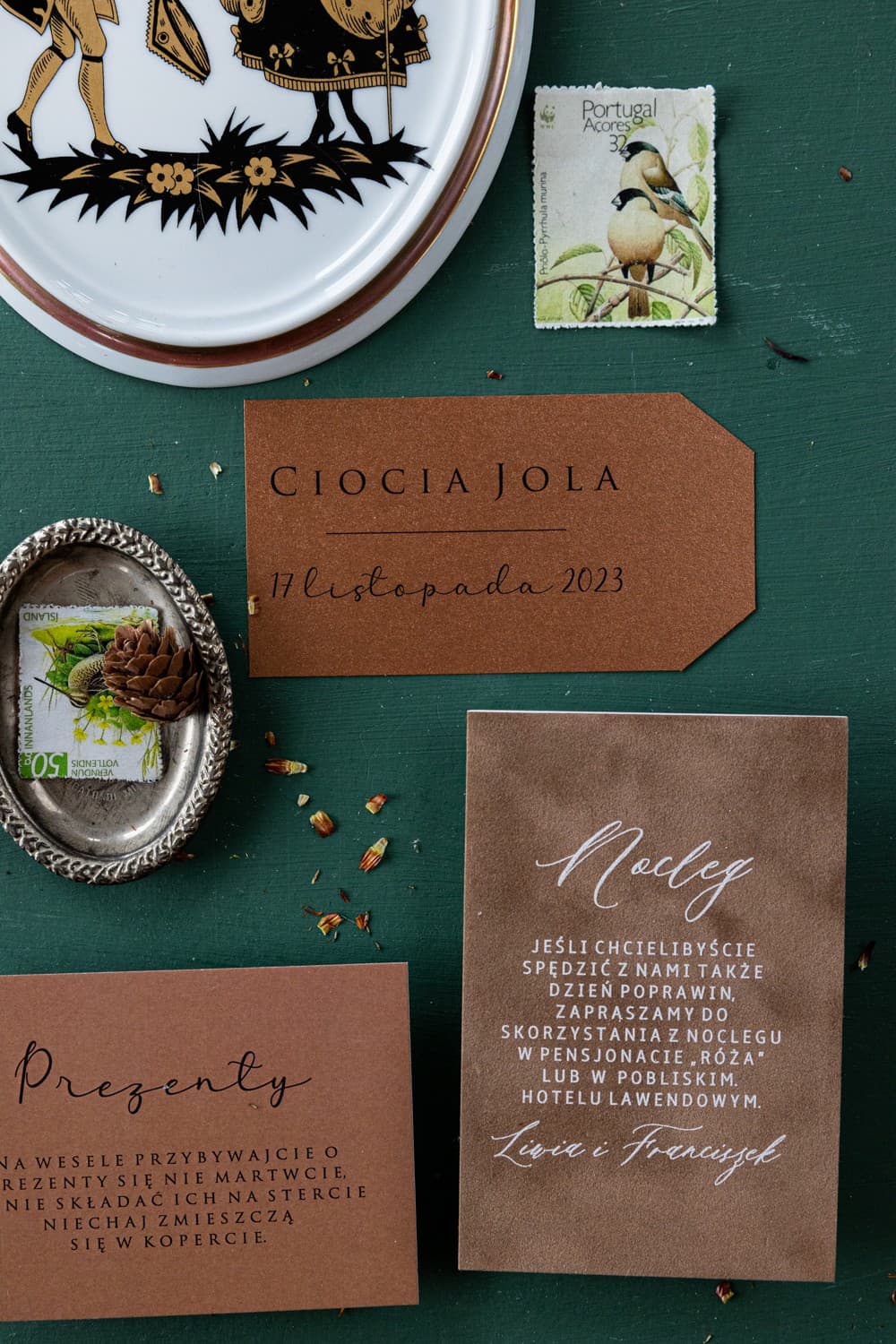 Modern No. 1 Wedding Place Cards – Copper Pearlescent Table Name Cards