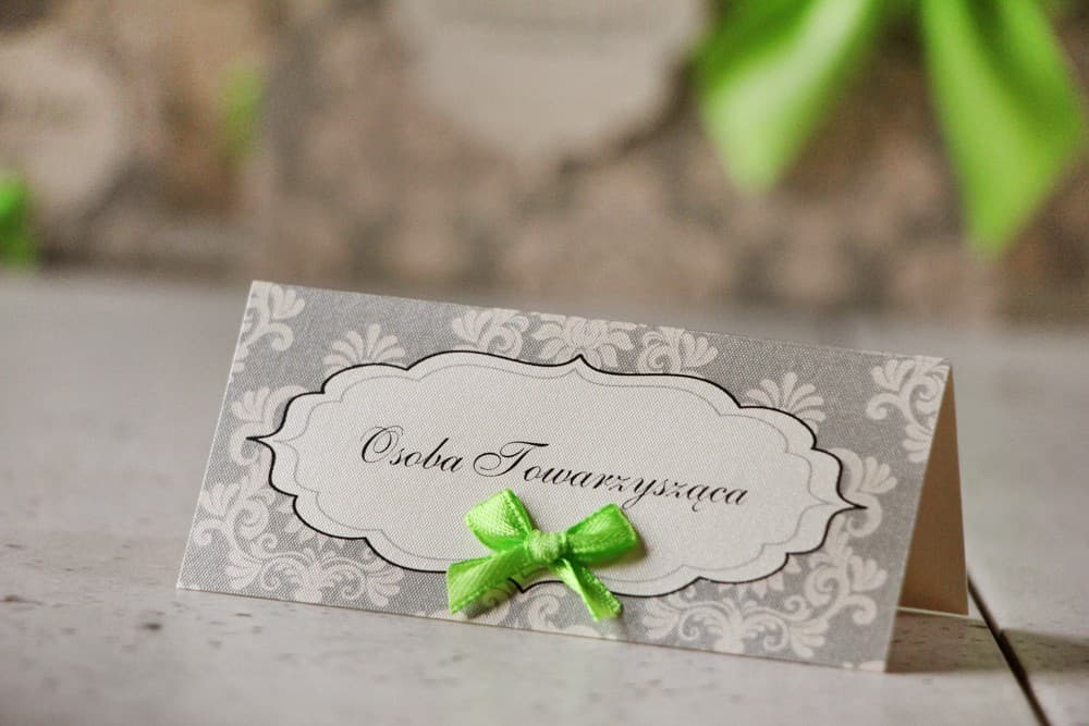 Wedding Place Cards Ornament Design 4 – Table Name Cards with Sage Green Bow
