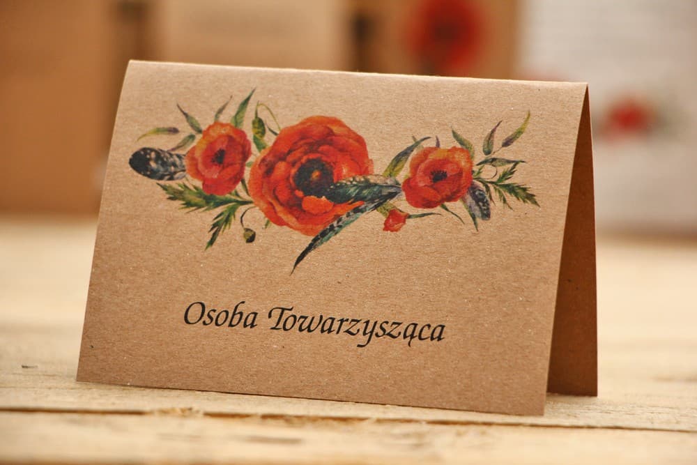 Forest Fruits No. 6 Wedding Place Cards – Boho Style Table Name Cards with Poppies