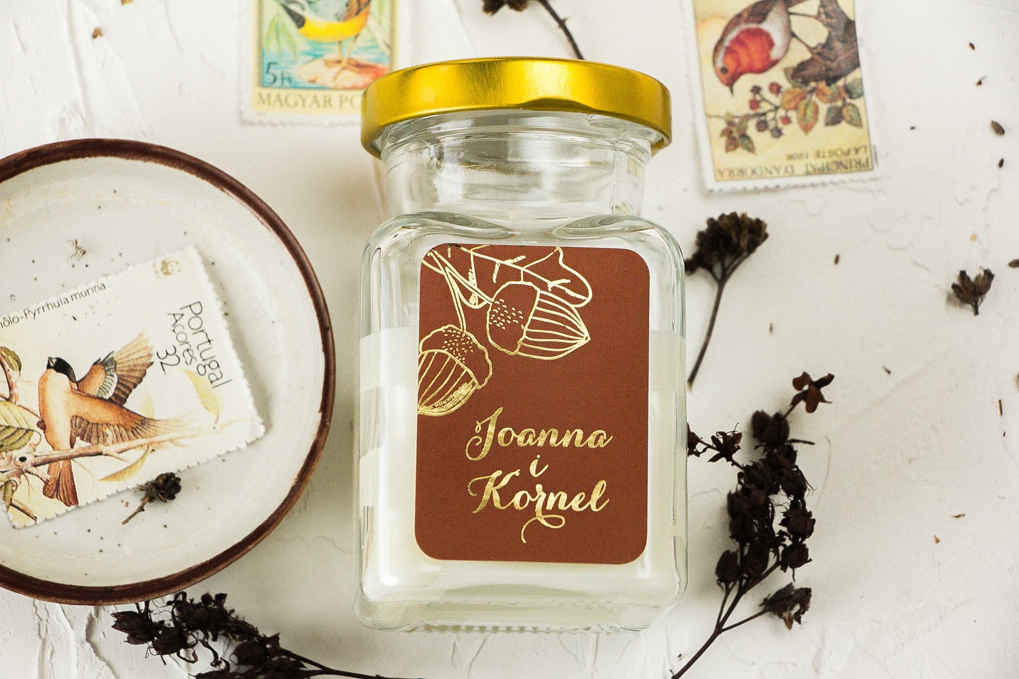 Scented Wedding Candle Design 1 – Golden Acorns Wedding Favours