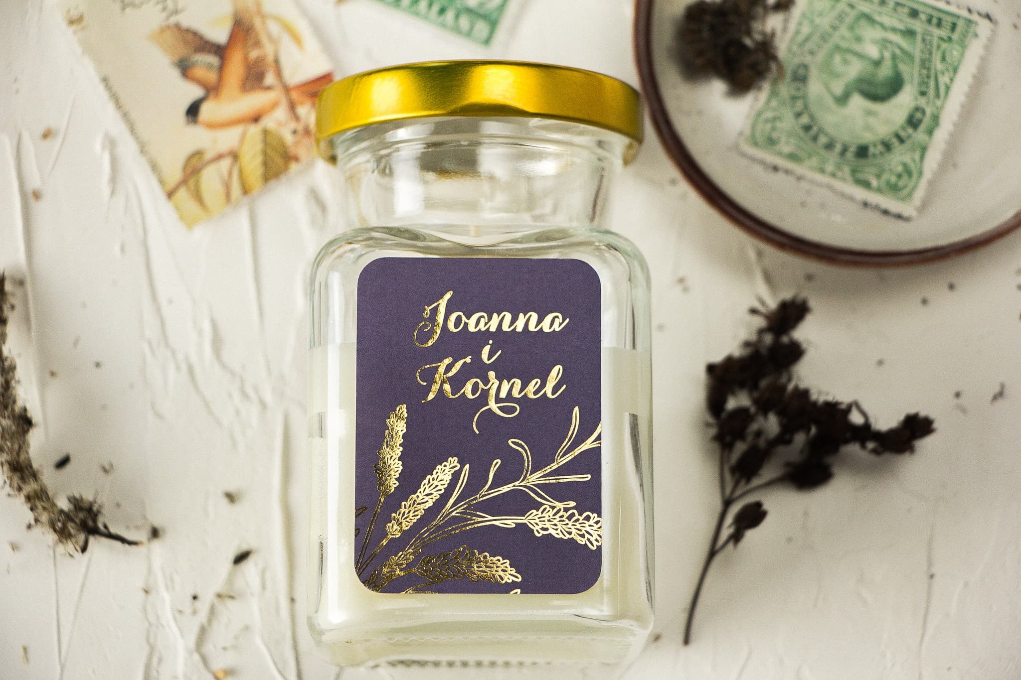 Scented Candle Design 3 – Gilded Lavender Wedding Favours