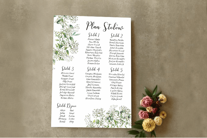 Botanical Wedding Seating Chart with Baby's Breath and Eucalyptus | Guest Seating Plan | Cykade No. 14