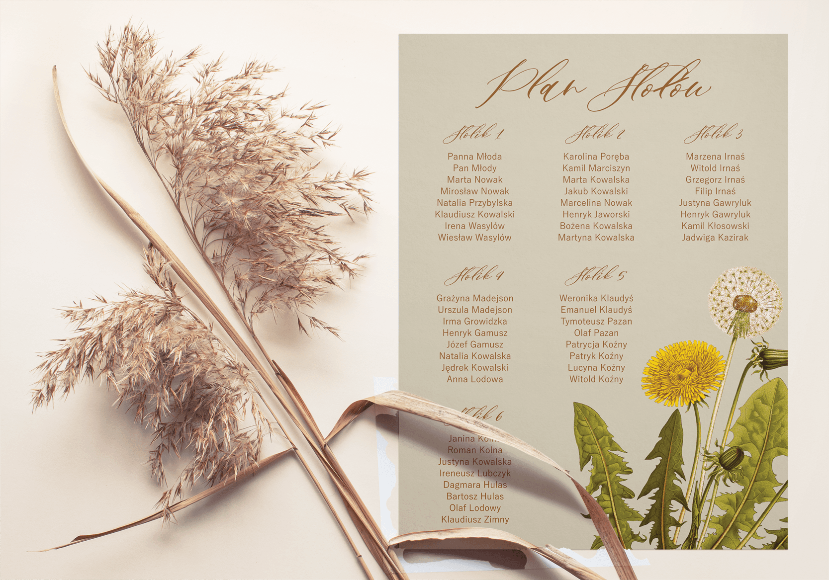Delicate Dandelion Seating Chart | Wedding Seating Plan, Guest List | Opal No. 6