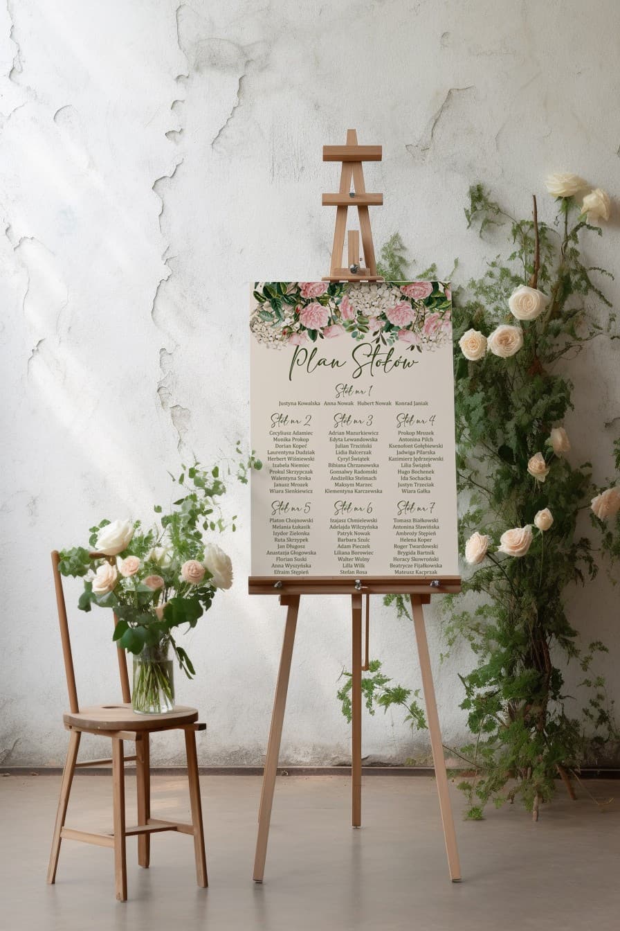 Elegant Wedding Seating Plan with Peonies and Hydrangeas | Floral Table Plan | Korani No. 1