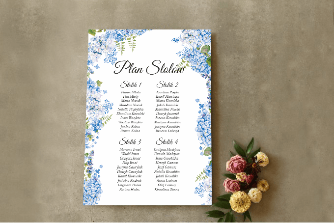 Wedding Seating Plan with Hydrangea | Guest Table Plan Poster | Lotaro No. 1