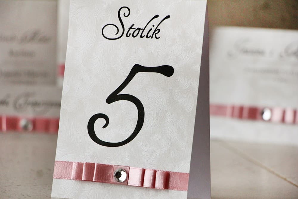 Elegant Wedding Table Numbers with Triple Bow and Cubic Zirconia | Glamour Table Cards | Amaretto No. 5