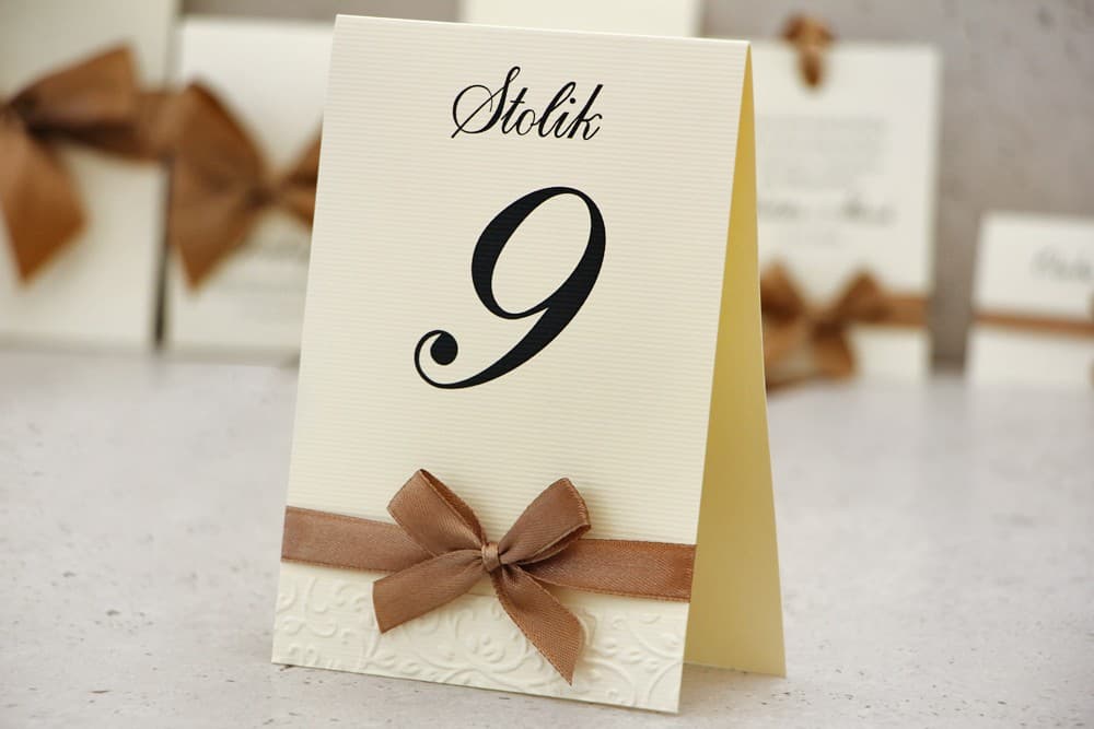 Elegant Table Numbers with Satin Bow, Standing, Textured Paper | Wedding Table Decor | Belisa No. 1