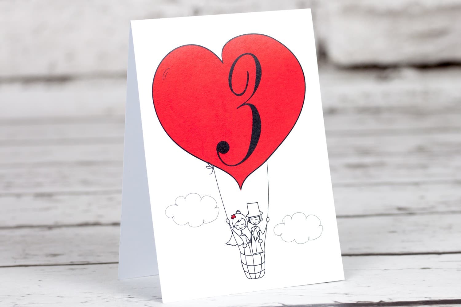 Fun Wedding Table Numbers with Couple in Balloon | Standing Table Cards | Bueno No. 1