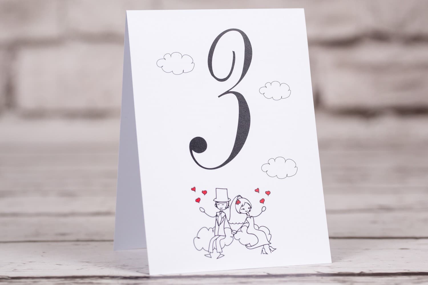 Funny Wedding Table Numbers with Couple in the Clouds | Original Wedding Table Signage | Bueno No. 3