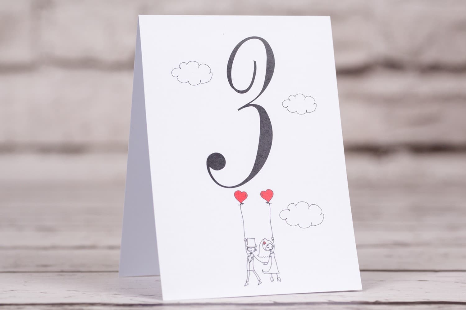 Funny Table Numbers with Bride, Groom and Balloons | Wedding Table Numbering | Bueno No. 7