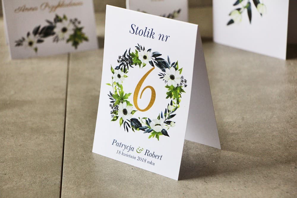 Foiled Wedding Table Numbers with Anemones | Elegant Table Numbering, Glamour Style Signs | Cykade No. 3