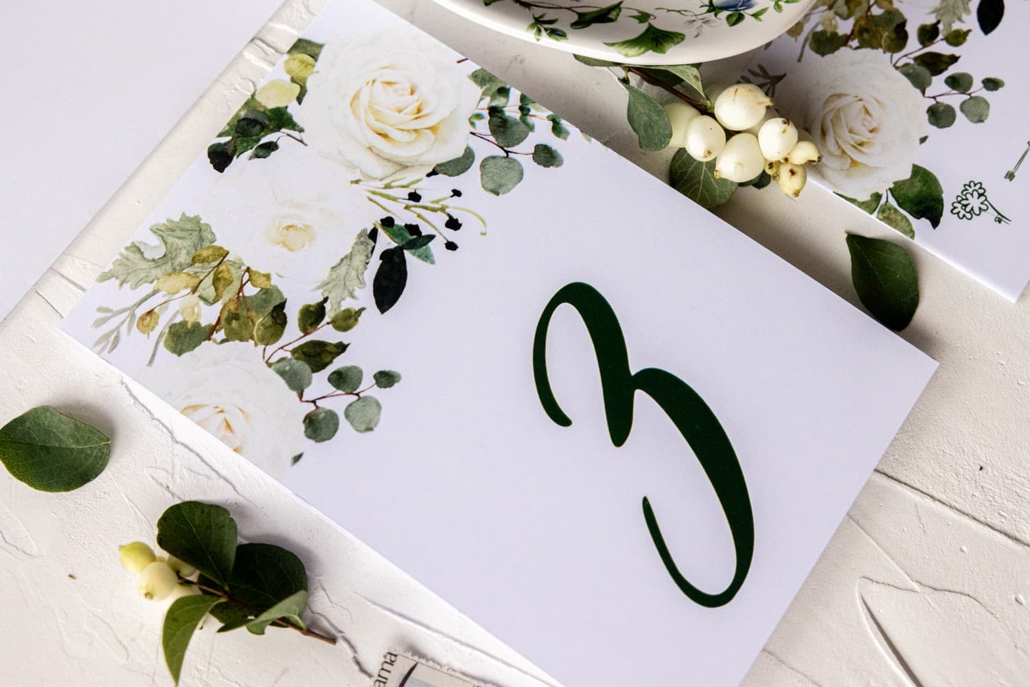 Elegant Wedding Table Numbers with White Rose and Eucalyptus | Standing Table Cards | Korani No. 12 - 3