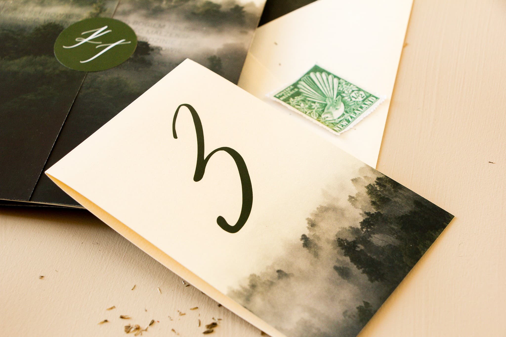 Forest Wedding Table Numbers Pearlescent Ecru | Free-standing Wedding Table Cards | Opal No. 2