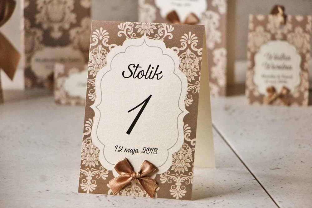 Elegant Standing Table Numbers with Bow, Pearl Paper | Wedding Table Signs | Ornament Design 6