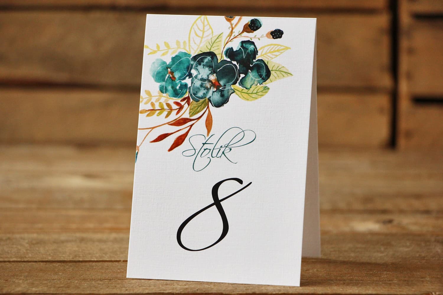 Emerald Standing Wedding Table Numbers | Watercolour Table Cards | Painted Flowers No. 21