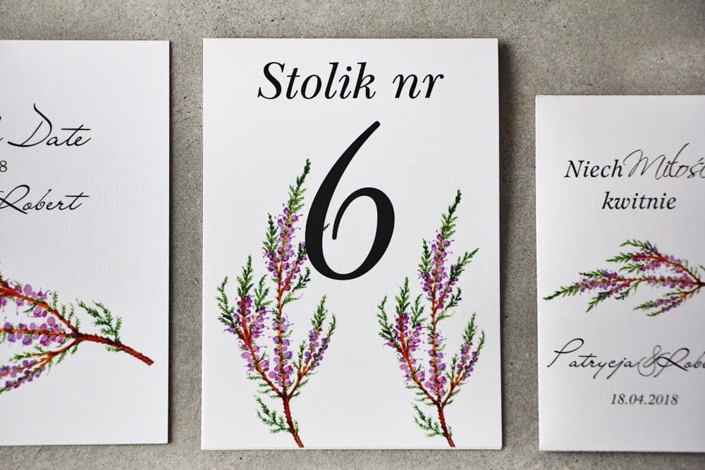 Heather Motif Wedding Table Numbers, Watercolor Design | Purple Rustic Table Numbers | Pistachio No. 22