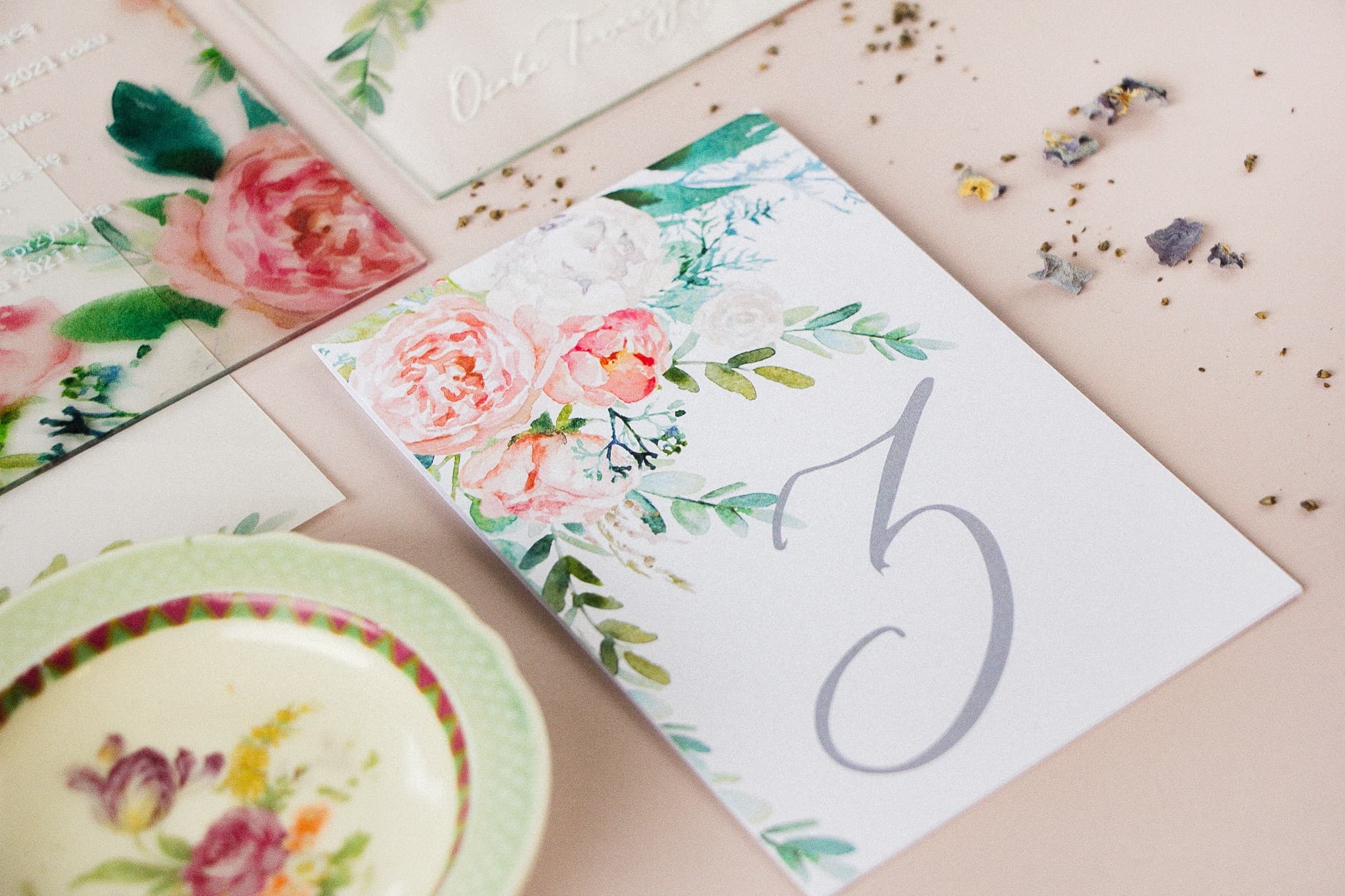 Standing Wedding Table Numbers Floral Peonies | Wedding Table Numbering | Soft No. 1