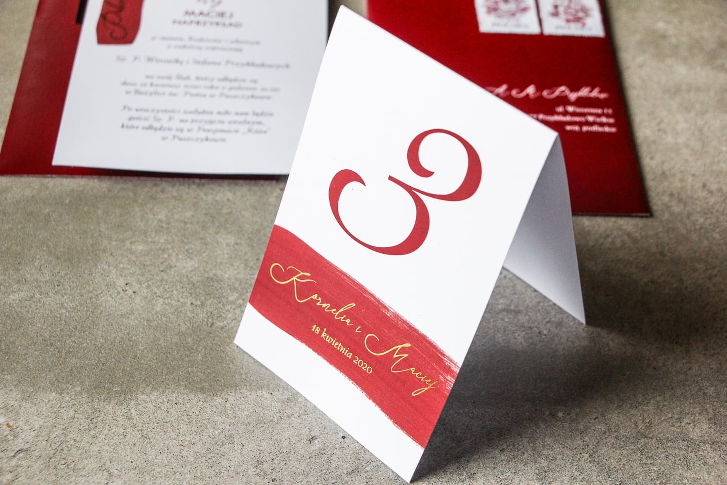 Gold Foiled Wedding Table Numbers Burgundy Watercolor Flowers | Free-standing Table Numbers | Verte No. 1