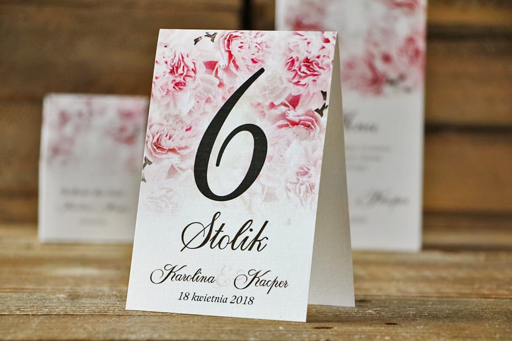 Standing Wedding Table Numbers with Watercolor Carnations, Light Pink | Elegant Table Stationery | Watercolor No. 21