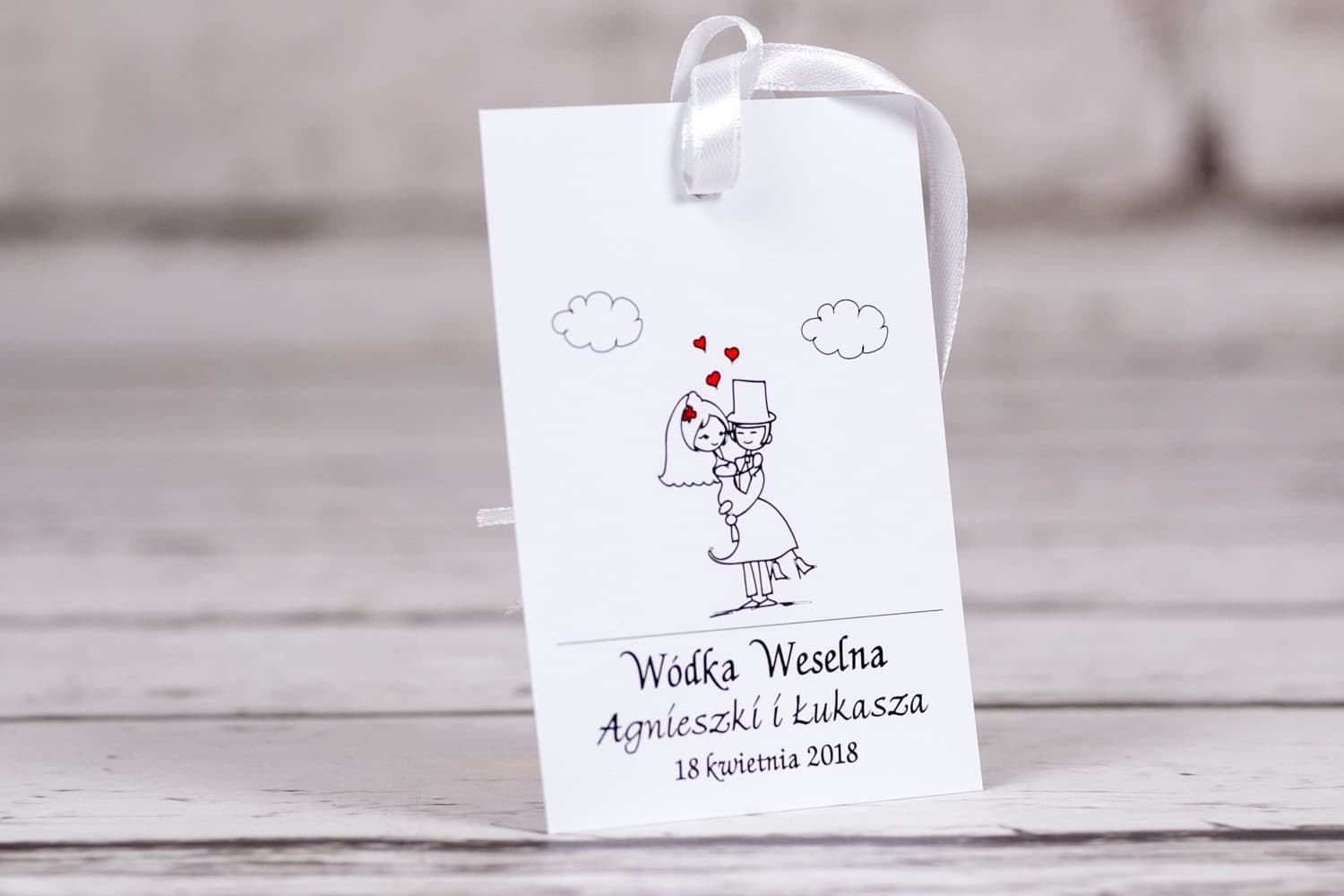 Funny Wedding Vodka Tags with Bride and Groom Illustration | Personalized Alcohol Labels | Bueno No. 8