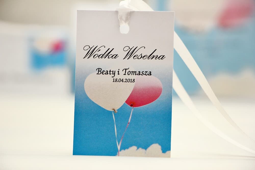 Wedding Alcohol Tags with Balloon and Sky Motif, Personalized Bottle Labels | Wedding Vodka Tags | Elegant No. 18