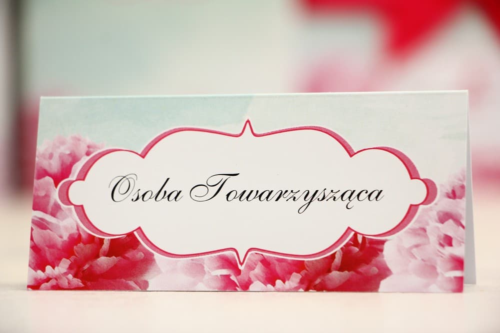 Winietki na stół weselny, ślub - Felicja nr 15 - Amarantowe kwiaty - kwiatowe dodatki ślubne