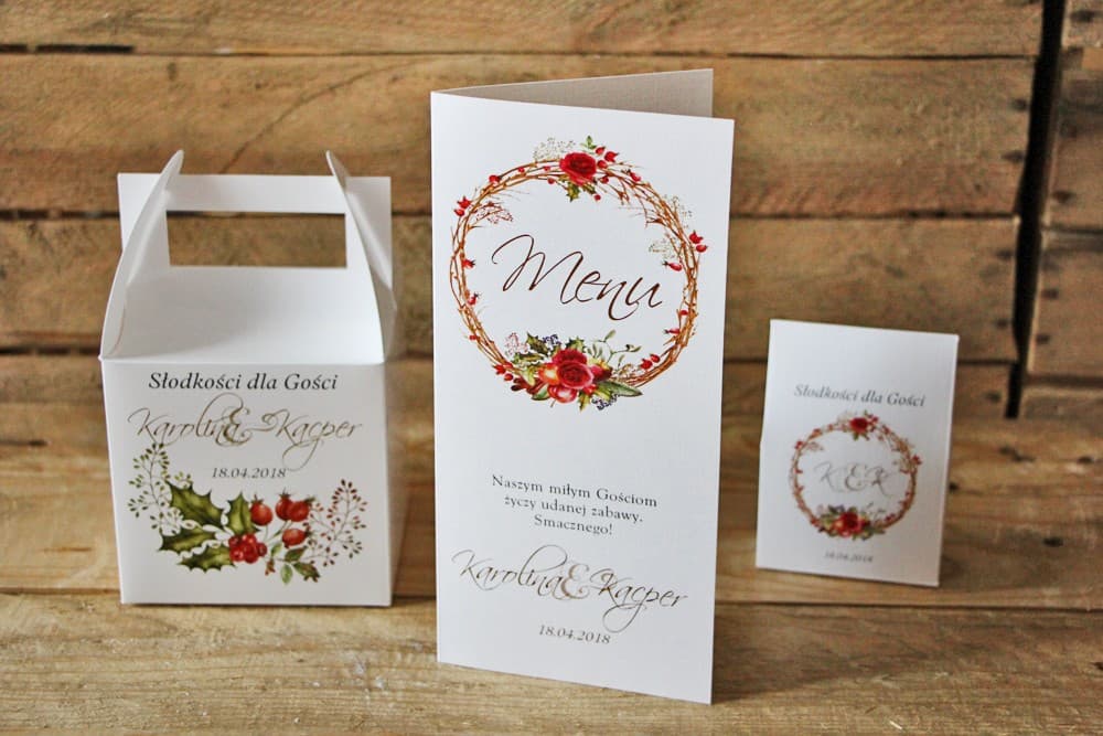 Winter Wedding Menu Roses Apple Cinnamon, Table Menu Card | Elegant Menu for Christmas Wedding | Watercolours Design 3