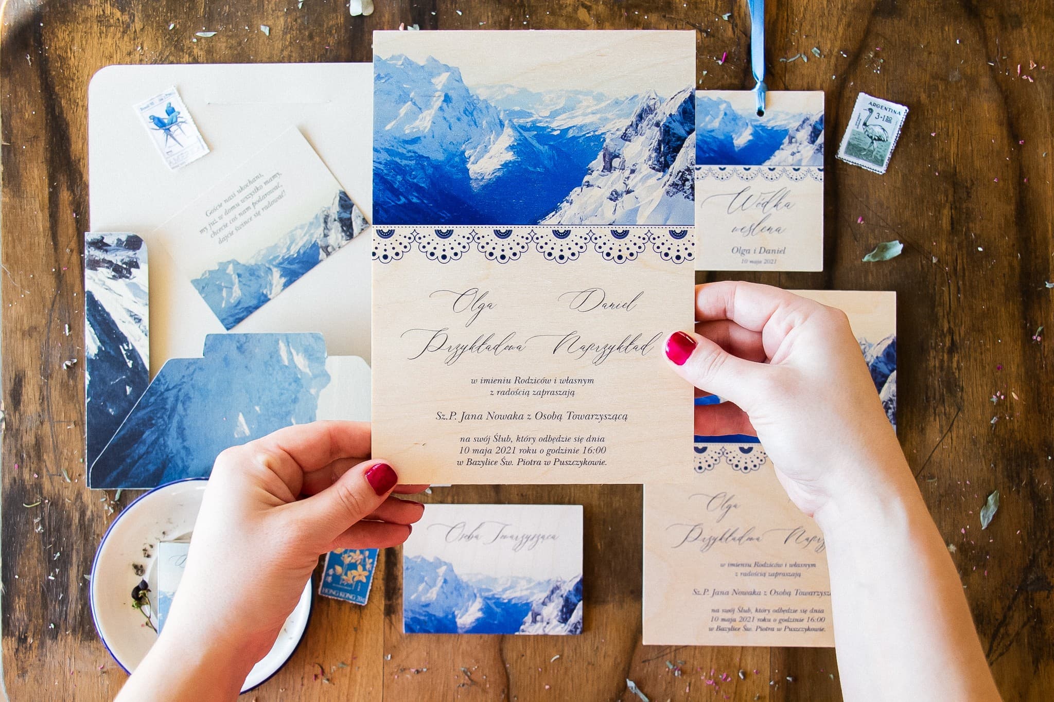 Rustic Wooden Wedding Invitations with Mountain Landscape – Topaz No. 1 - 2