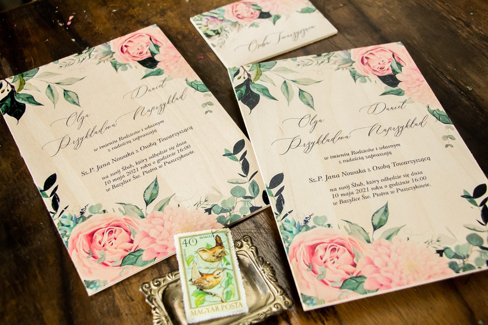 Topaz No. 4 Rustic Wooden Wedding Invitation with Peony Motif