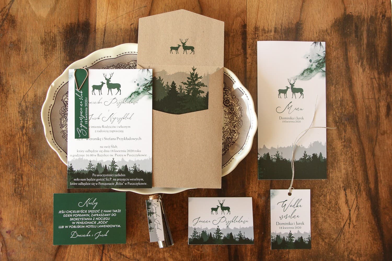 Woodland Wedding Invitations with Deer Motif and Rose Gold Clip – Delize No. 1 - 3