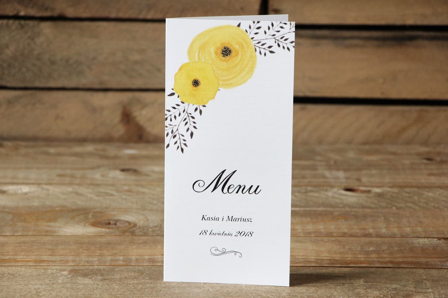 Watercolor Yellow Flowers Wedding Menu | Elegant Wedding Table Menu | Painted Flowers No. 18