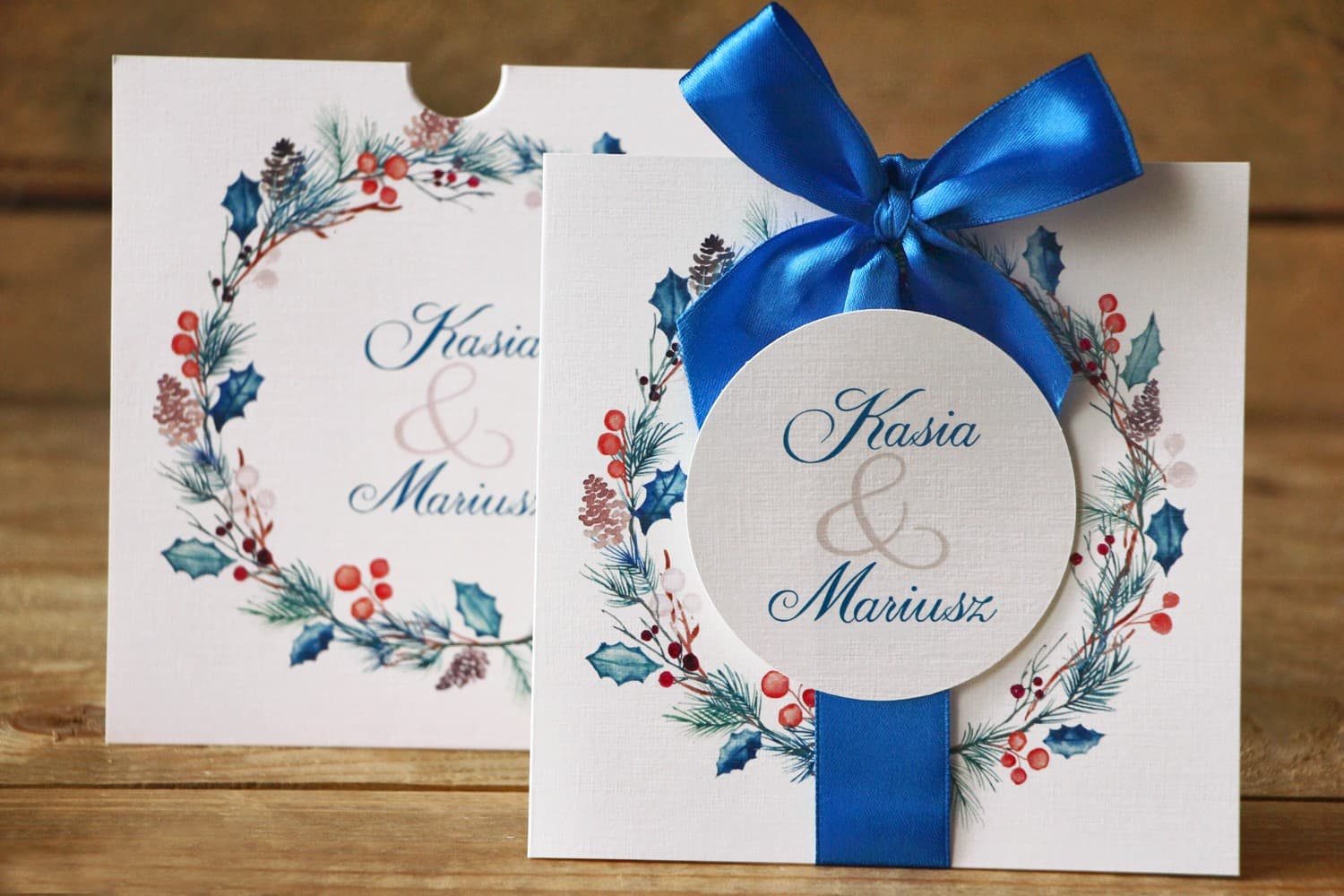 Zaproszenia ślubne zimowe wysuwane z etui Malowane Kwiaty nr 24 Amelia Wedding