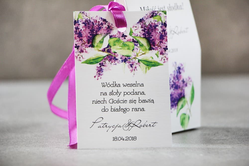 Etiquetas de Boda para Botellas con Lilas, Etiquetas Personalizadas para Alcohol | Pistacjowe n.º 2