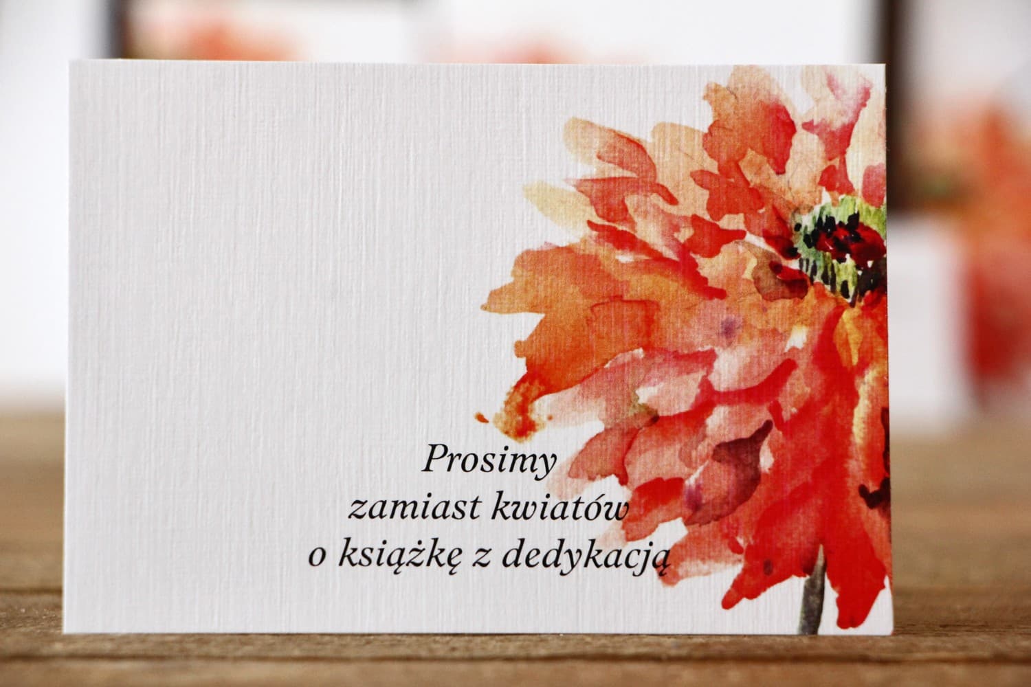 Zusatzkarte mit Geschenkreim, orangefarbene Gerbera | Einleger für Hochzeitseinladungen | Malowane Kwiaty Nr. 5