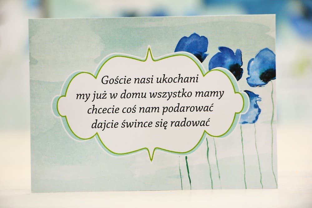 Zusatzkarte zur Hochzeitseinladung mit Geschenkreim oder RSVP, Aquarell-Kornblumen und Mohn | Felicja Nr. 18