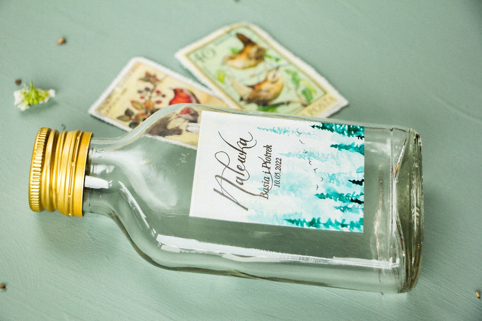 Gastgeschenke Likörflaschen mit versilbertem Aquarell-Etikett Kollektion Pastelowe Nr. 7 - 3