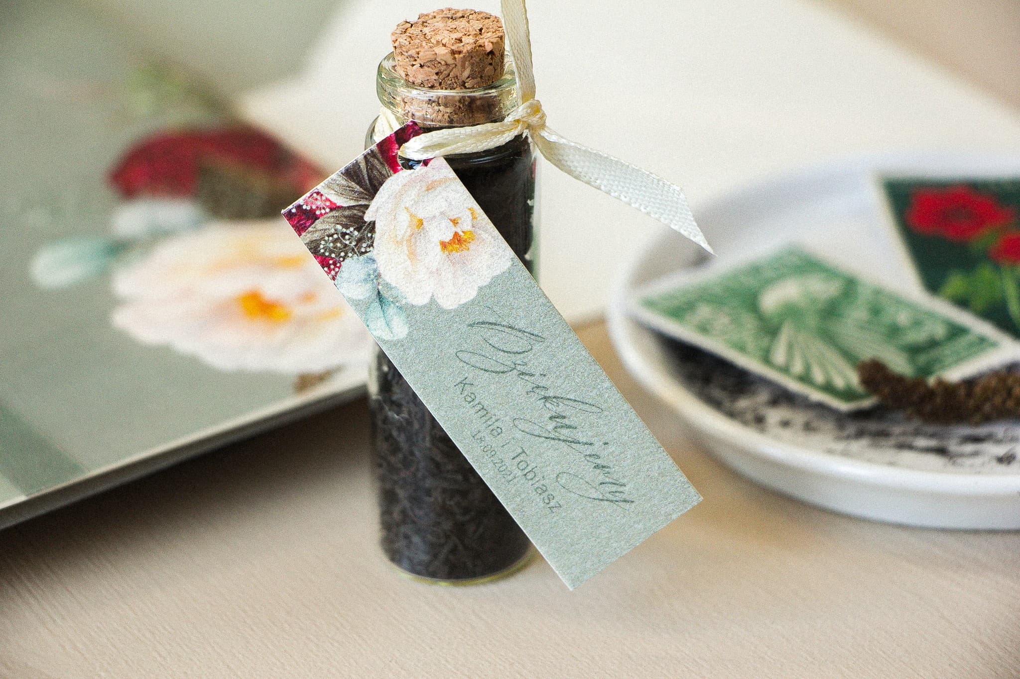 Herbata w Buteleczce z Korkiem i Przywieszką | Podziękowania dla Gości Weselnych w Stylu Boho | Opal nr 9