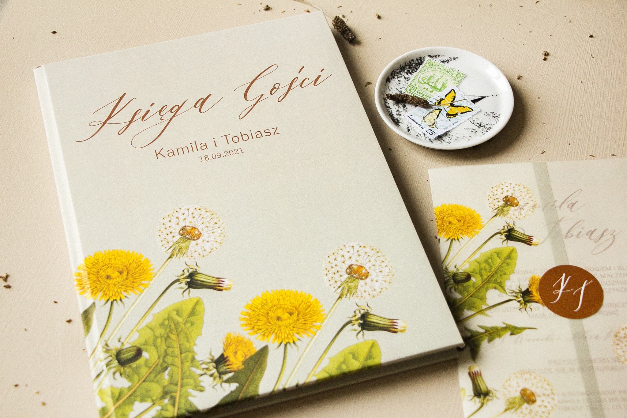 Rustykalna Księga Gości z Dmuchawcami, Personalizowana | Księga Gości Weselnych A4 | Opal Nr 6