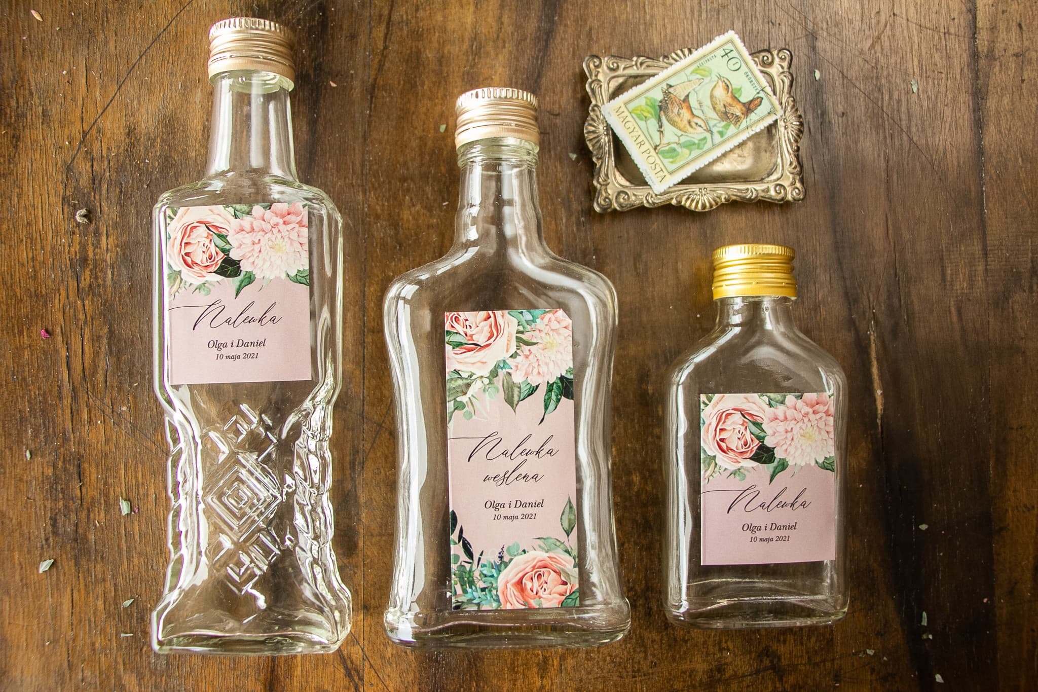 Likörfläschchen Gastgeschenke mit rosa Pfingstrosen Topaz Nr. 4 - 2