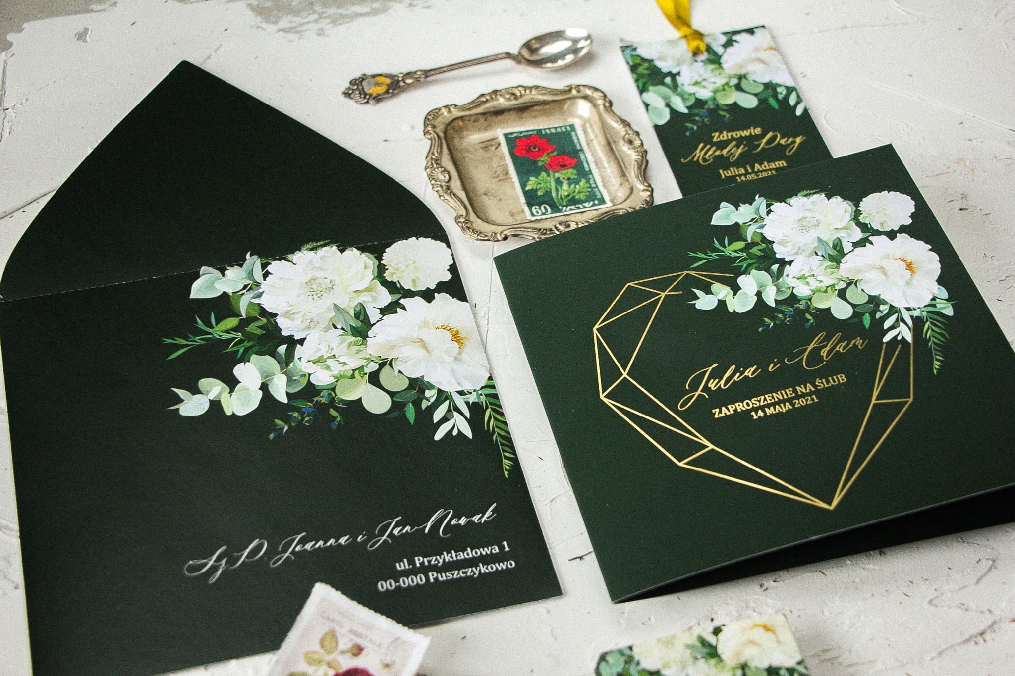 Zaproszenia Ślubne Szafirowe nr 6 – Glamour i Butelkowa Zieleń - 3