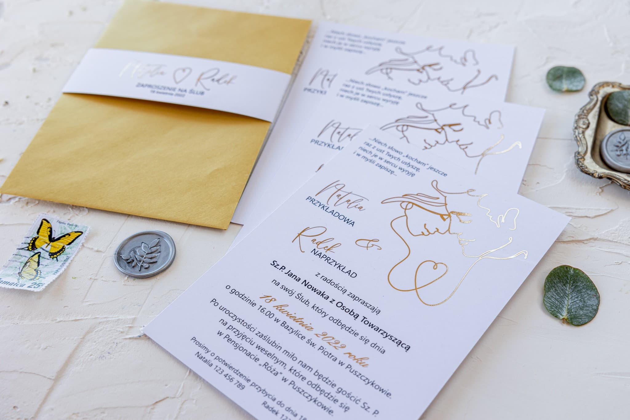 Hochzeitseinladung Jaspis Nr. 1 – Minimalistisch mit Goldfolienprägung - 2