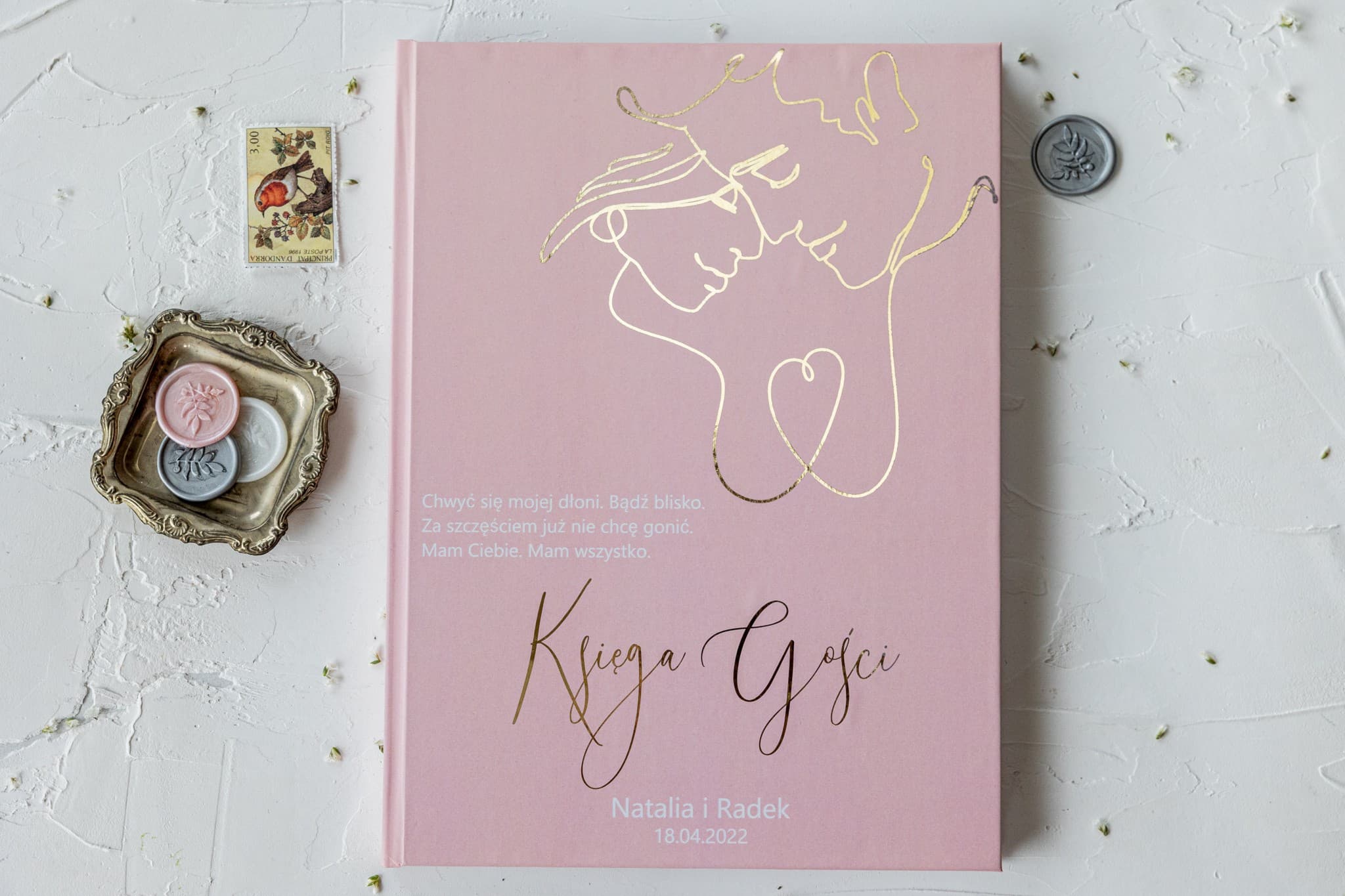 Elegancka Złocona Księga Gości Pudrowy Róż | Personalizowana Księga Weselna A4 | Jaspis nr 3