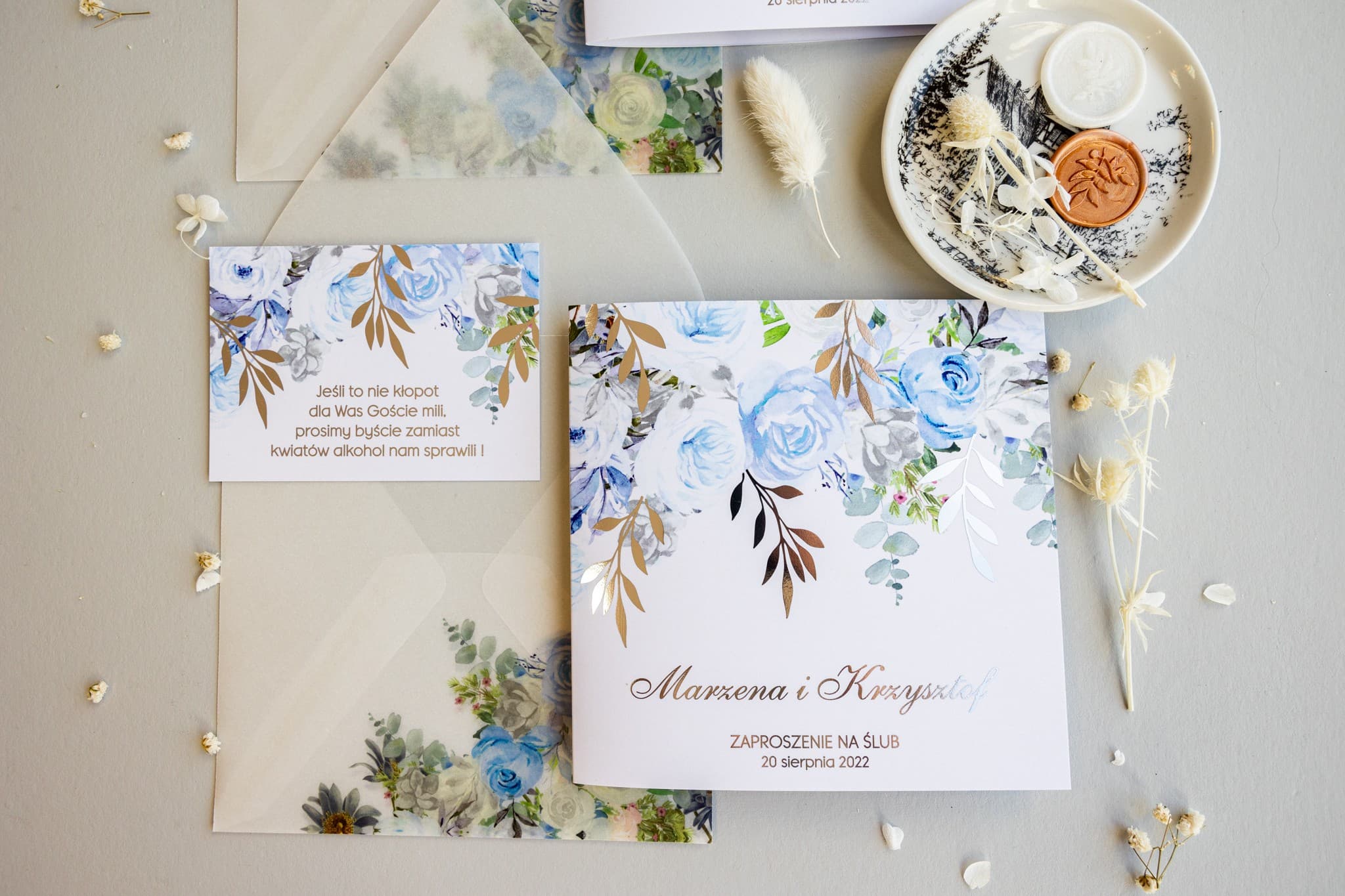 Hochzeitseinladung Rubin Nr. 12 – Glamour-Stil mit pastellfarbenen Blüten