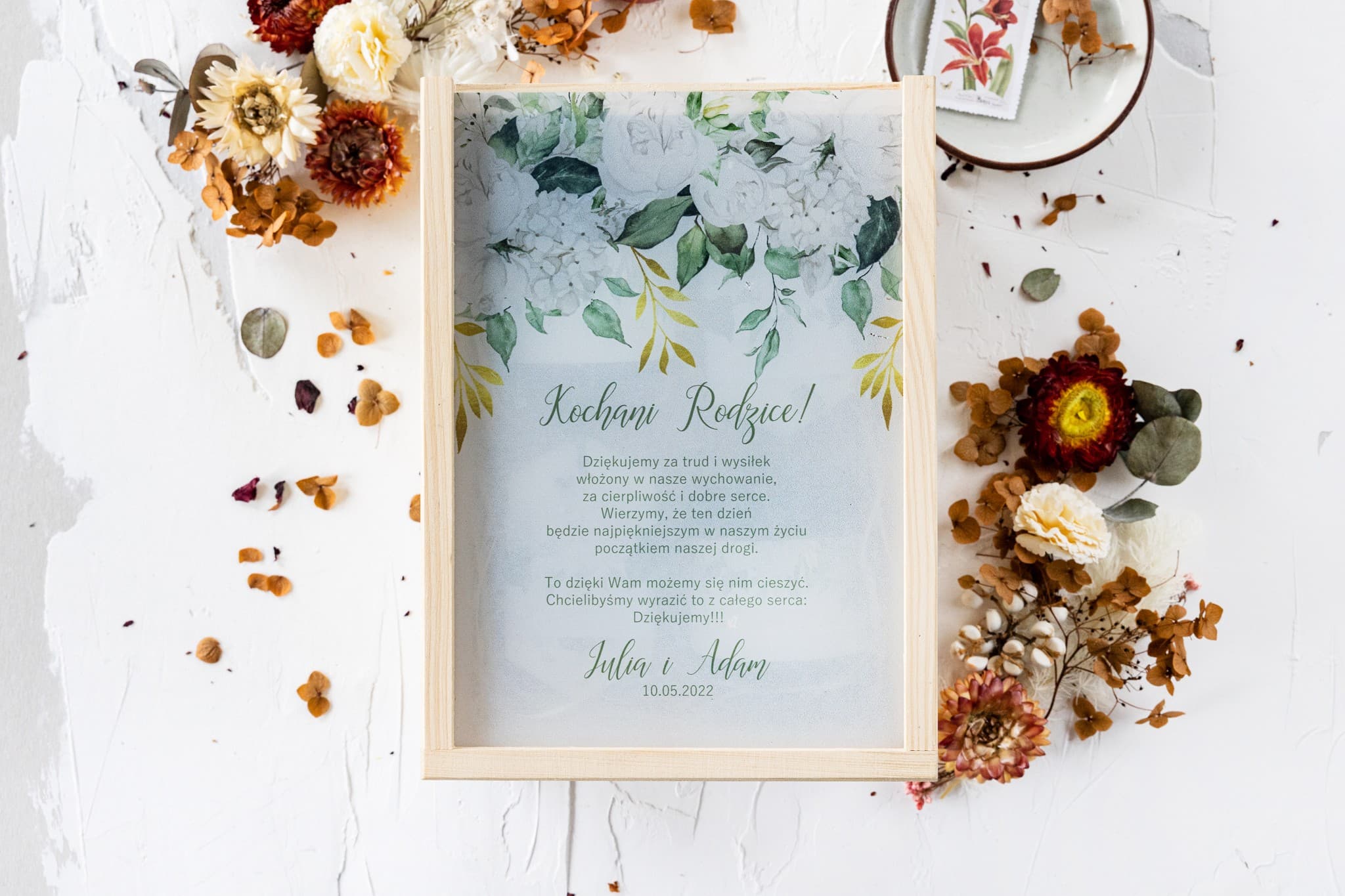 Elegante Holzbox mit Blumendruck und Kerzen | Dankeschön für Eltern zur Hochzeit | Rubin Nr. 11 - 3